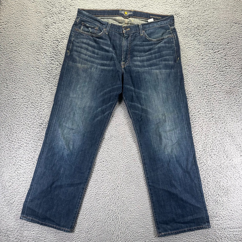 Vintage Lucky Brand 361 Jeans Mens 36x30 Blue Cotton Denim Straight Faded Travel